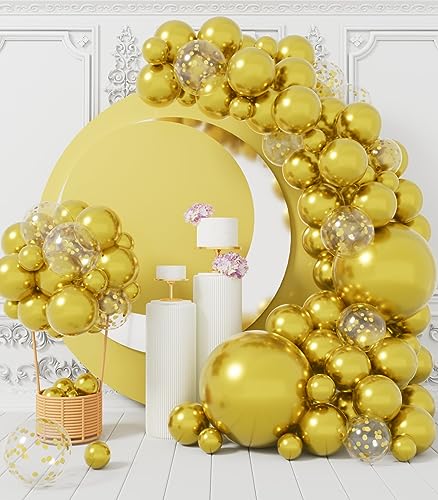 AULE Luftballon Girlande Gold: 100 Stück Goldene Luftballons Set Helium Glänzend Chrom Gold Ballons Verschiedene Größen Latex Deko für Hochzeit Geburtstag Party von AULE