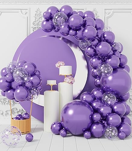 AULE Luftballon Girlande Lila: 100 Stück Violett Ballons Girlande Set Dunkellila Glänzend Chrom Latex Luftballons für Geburtstag Party Hochzeit Babyparty Deko von AULE