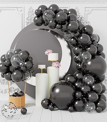 AULE Luftballon Girlande Schwarz: 100 Stück Schwarze Ballons Girlande Set Schwarz Glänzend Chrom Latex Luftballons für Graduation Junggesellenabschied Halloween Deko von AULE