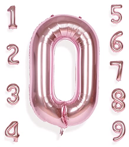 AULE Luftballon Zahl 0 Rosegold: XXL 101 cm Zahlen Folienballon Geburtstag Rose Gold 0 Jahre Helium Ballon Roségold Kinder Junge Mädchen Zahlenballon für Babyparty Jubiläum Deko von AULE