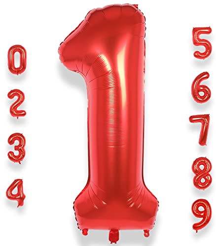 AULE Luftballon Zahl 1 Rot: XXL 101 cm Zahlen Folienballon Geburtstag Rot 1 Jahre 40 Zoll Helium Ballon Kinder Junge Mädchen Zahlenballon für Babyparty Jubiläum Deko von AULE