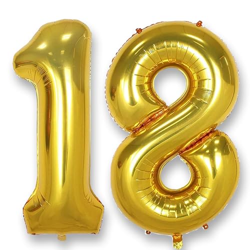 AULE Luftballon Zahl 18 Gold: XXL 101 cm Zahlen Folienballon Geburtstag Gold 81 Jahre 40 Zoll Helium Ballon Kinder Junge Mädchen Zahlenballon für Babyparty Jubiläum Deko von AULE