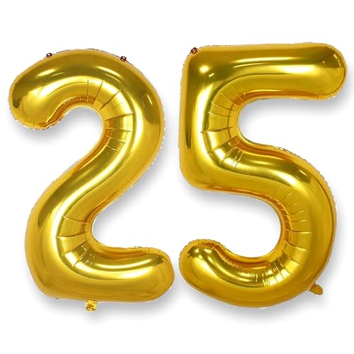 AULE Luftballon Zahl 25 Gold: XXL 101 cm Zahlen Folienballon Geburtstag Gold 52 Jahre 40 Zoll Helium Ballon Kinder Junge Mädchen Zahlenballon für Babyparty Jubiläum Deko von AULE