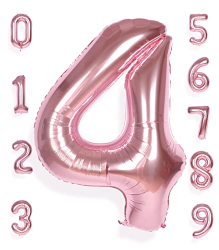 AULE Luftballon Zahl 4 Rosegold: XXL 101 cm Zahlen Folienballon Geburtstag Rose Gold 4 Jahre Helium Ballon Roségold Kinder Junge Mädchen Zahlenballon für Babyparty Jubiläum Deko von AULE