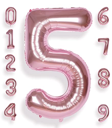 AULE Luftballon Zahl 5 Rosegold: XXL 101 cm Folienballon Geburtstag Rose Gold 5 Jahre Helium Ballon Roségold Kinder Junge Mädchen Zahlenballon für Babyparty Jubiläum Deko von AULE