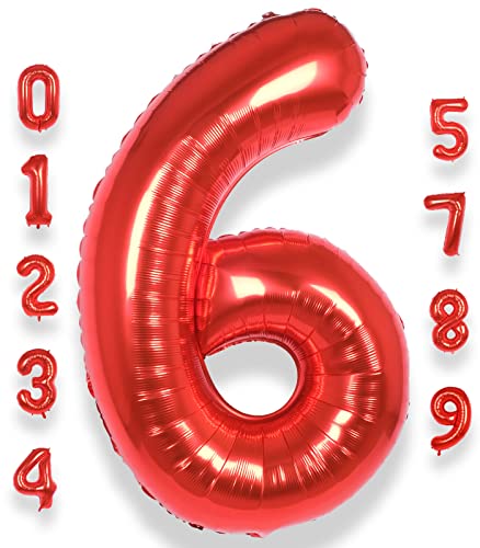 AULE Luftballon Zahl 6 Rot: XXL 101 cm Folienballon Geburtstag Rot 6 Jahre Zahlen 40 Zoll Helium Ballon Kinder Junge Mädchen Zahlenballon für Babyparty Jubiläum Deko AULE Luftballon Zahl 6 Rot: XXL 101 cm Folienballon Geburtstag Rot 6 Jahre Zahlen 40 Zoll Helium Ballon Kinder Junge Mädchen Zahlenballon für Babyparty Jubiläum Deko von AULE