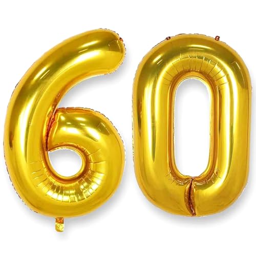 AULE Luftballon Zahl 60 Gold: XXL 101 cm Zahlen Folienballon Geburtstag Gold 60 Jahre 40 Zoll Helium Ballon Kinder Junge Mädchen Zahlenballon für Babyparty Jubiläum Deko AULE Luftballon Zahl 60 Gold: XXL 101 cm Zahlen Folienballon Geburtstag Gold 60 Jahre 40 Zoll Helium Ballon Kinder Junge Mädchen Zahlenballon für Babyparty Jubiläum Deko von AULE