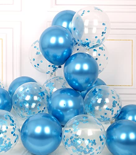 AULE Luftballons Blau Metallic Helium: 42 Stück 12 Zoll Blaue Konfetti Luftballon Blau Latex Ballons Geburtstagsdeko Deko für Baby Shower Gender Reveal Graduation Geburtstag von AULE