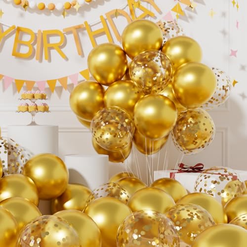 AULE Luftballons Gold Metallic Helium: 42 Stück 12 Zoll Goldene Konfetti Luftballon Latex Ballons Geburtstagsdeko Deko für Graduation Jahrestag Junggesellenabschied Geburtstag von AULE