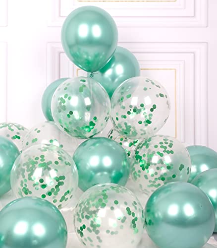AULE Luftballons Grün Metallic Helium: 42 Stück 12 Zoll Dunkelgrün Konfetti Luftballon Latex Ballons Geburtstagsdeko Deko für Geburtstag Dschungel Dinosaurier von AULE