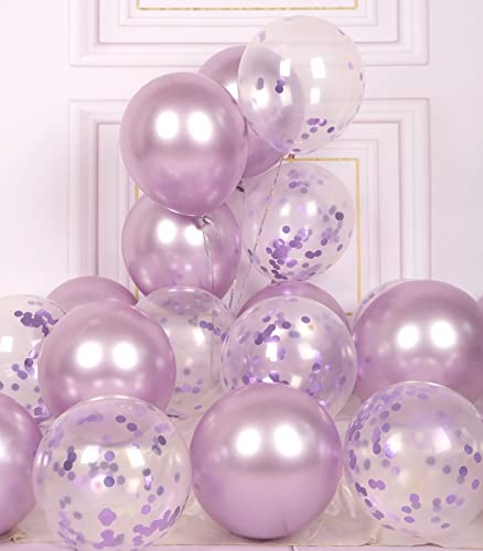 AULE Luftballons Lila Metallic Helium: 42 Stück 12 Zoll Lavendel Konfetti Luftballon Hell Violett Latex Ballons Deko für Geburtstag Party Hochzeit Valentinstag Babyparty Gender Reveal von AULE