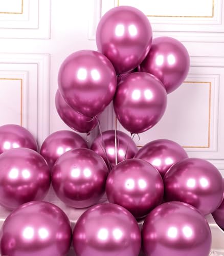 AULE Luftballons Pinke Metallic Helium: 50 Stück 12 Zoll Luftballon Fuchsia Ballons Hot Pink Latex Geburtstagsdeko Rosa für Baby Shower Valentinstag Hochzeit Geburtstag Deko von AULE