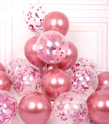 AULE Luftballons Rosa Metallic Helium: 42 Stück 12 Zoll Hot Pinke Konfetti Luftballon Fuchsia Latex Ballons Geburtstagsdeko Deko für Baby Shower Gender Reveal Valentinstag Hochzeit Geburtstag von AULE