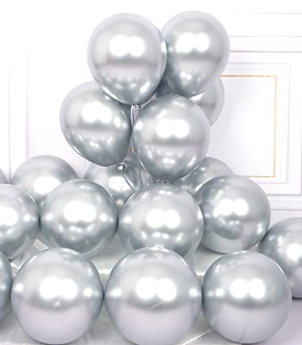 AULE Luftballons Silber Metallic Helium: 50 Stück 12 Zoll Luftballon Silberne Ballons Latex Geburtstagsdeko für Hochzeit Graduation Junggesellenabschied Geburtstag Deko von AULE