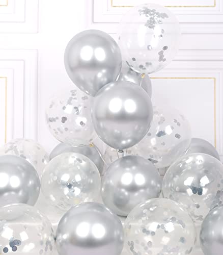 AULE Luftballons Silber Metallic Helium: 42 Stück 12 Zoll Silberne Konfetti Luftballon Latex Ballons Geburtstagsdeko Deko für Hochzeit Graduation Junggesellenabschied Geburtstag von AULE