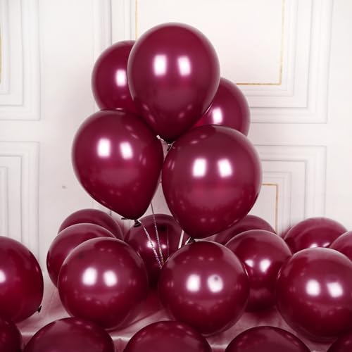 AULE Luftballons Weinrote Bordeaux Metallic: 50 Stück 12 Zoll Luftballon Burgunder Helium Ballons Latex Dunkelrot Geburtstagsdeko für Geburtstag Party Hochzeit Valentinstag Graduation Deko von AULE