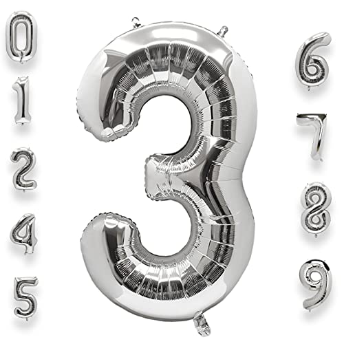 AULE Zahl Luftballon 3 Silber: XXL 101 cm Zahlen Folienballon Geburtstag Silber 3 Jahre Helium Ballon Kinder Junge Mädchen Zahlenballon für Babyparty Jubiläum Deko AULE Zahl Luftballon 3 Silber: XXL 101 cm Zahlen Folienballon Geburtstag Silber 3 Jahre Helium Ballon Kinder Junge Mädchen Zahlenballon für Babyparty Jubiläum Deko von AULE