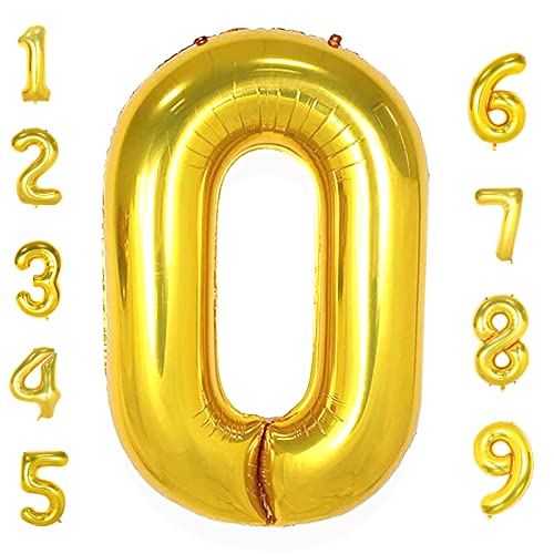 AULE Luftballon Zahl 0 Gold: XXL 101 cm Zahlen Folienballon Geburtstag Gold 0 Jahre 40 Zoll Helium Ballon Kinder Junge Mädchen Zahlenballon für Babyparty Jubiläum Deko von AULE