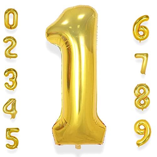 AULE Luftballon Zahl 1 Gold: XXL 101 cm Zahlen Folienballon Geburtstag Gold 1 Jahre 40 Zoll Helium Ballon Kinder Junge Mädchen Zahlenballon für Babyparty Jubiläum Deko von AULE