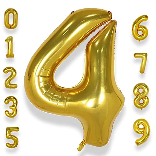 AULE Luftballon Zahl 4 Gold: XXL 101 cm Zahlen Folienballon Geburtstag Gold 4 Jahre 40 Zoll Helium Ballon Kinder Junge Mädchen Zahlenballon für Babyparty Jubiläum Deko von AULE