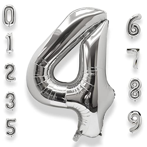 AULE Zahl Luftballon 4 Silber: XXL 101 cm Zahlen Folienballon Geburtstag Silber 4 Jahre Helium Ballon Kinder Junge Mädchen Zahlenballon für Babyparty Jubiläum Deko AULE Zahl Luftballon 4 Silber: XXL 101 cm Zahlen Folienballon Geburtstag Silber 4 Jahre Helium Ballon Kinder Junge Mädchen Zahlenballon für Babyparty Jubiläum Deko von AULE