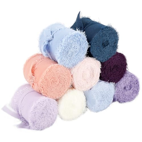 9 Stück Geschenkband,Chiffon Schleifenband,4 cm x 5 m,Chiffonband Fransen,Schleifenband Hochzeit,Mehrfarbige Dekoband,Seidenband Breit,für Hochzeitseinladungen,Brautsträuße,Dekorationen(Mehrfarbig) von AULSAM