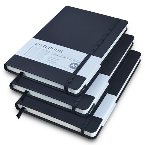 Notizbuch A5, 3 Stück Schwarz Hardcover Journal Notizbücher, Notizbuch Liniert a5 mit 200 Seiten, Kunstlederbezug Notizbuchs mit Elastischem Verschlussband für Schule, Büro, Schreiben Notizbuch A5, 3 Stück Schwarz Hardcover Journal Notizbücher, Notizbuch Liniert a5 mit 200 Seiten, Kunstlederbezug Notizbuchs mit Elastischem Verschlussband für Schule, Büro, Schreiben von AUMAYCO