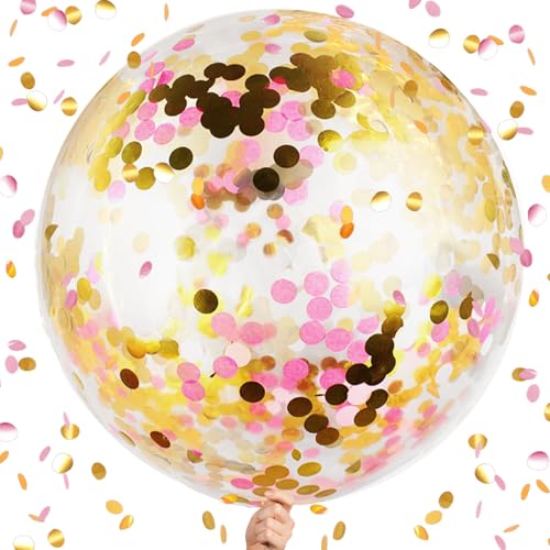 AUNGCSHE 4 Konfetti Luftballon Rosa, 36 Zoll Riesen Luftballons, XXL Luftballon, Luftballons Geburtstag, Latex Balloons, Party Decoration für Hochzeit Geburtstag Babyparty Baby Shower von AUNGCSHE