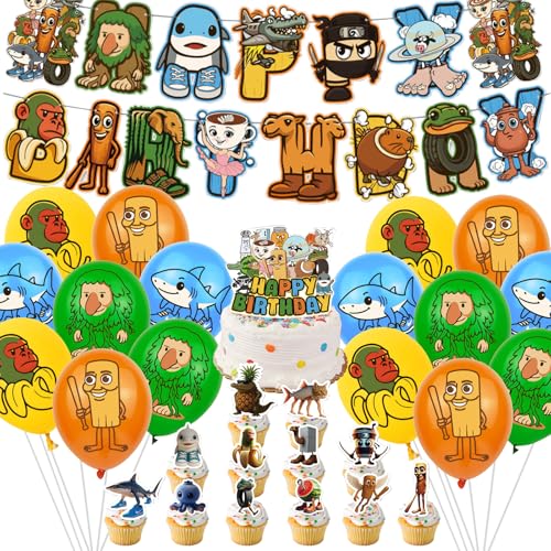 AUNGKWANG 42 Stück Tung Tung Tung Sahur Thema Geburtstagsparty Dekoration, Brainrot Geburtstag Dekoration Set, Anime Figur Kuchen Topper, Anime Geburtstag Dekorationen, Lustige Thema Party Supplies von AUNGKWANG