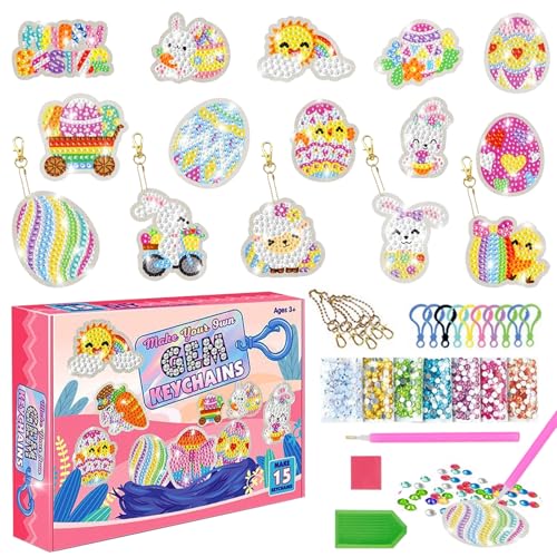 AUNGKWANG 5D Diamond Painting Schlüsselanhänger, 15 Stück DIY Kaninchen Diamond Painting Anhänger Ornamente, Diamond Painting Sticker, für Mädchen Kinder Kleinkinder im Alter von 6-12 Jahren von AUNGKWANG