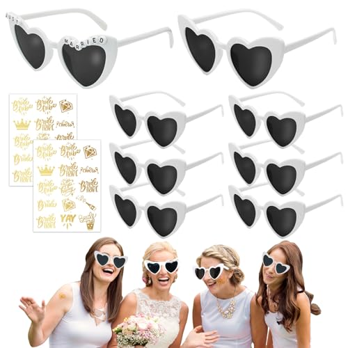 AUNGKWANG 8 Paar Bride to be Partybrillen, Sonnenbrille Herzform und 1 Set Hochzeitstattoo Aufkleber für Hochzeit, Bachelorette Party, Brautjungfer Geschenk, Reise AUNGKWANG 8 Paar Bride to be Partybrillen, Sonnenbrille Herzform und 1 Set Hochzeitstattoo Aufkleber für Hochzeit, Bachelorette Party, Brautjungfer Geschenk, Reise von AUNGKWANG