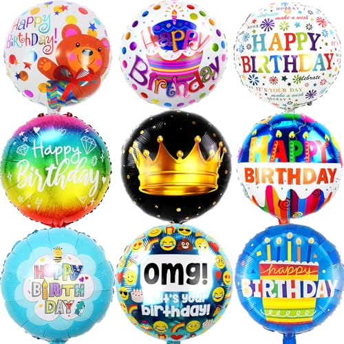 AUNGKWANG Folienballon Happy Birthday, 9 Stück 22 Zoll Geburtstagsballon mit Buntem Muster, Runde Geburtstags Heliumballons, Ballon geburtstagsparty Dekorationen für Jungen, Mädchen und Erwachsene AUNGKWANG Folienballon Happy Birthday, 9 Stück 22 Zoll Geburtstagsballon mit Buntem Muster, Runde Geburtstags Heliumballons, Ballon geburtstagsparty Dekorationen für Jungen, Mädchen und Erwachsene von AUNGKWANG