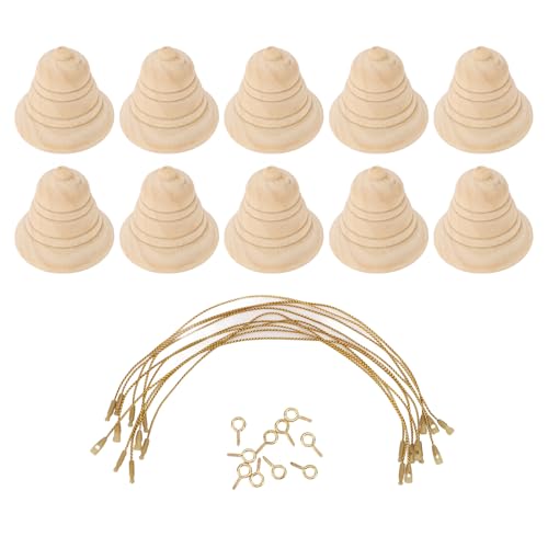 10pcs Unvollendete Hölzerne Glocken -Ornamente für das Handwerk, Anpassbare Weihnachtsdekorationen, Niedliche Unvollendete Weihnachtsglockendekoration mit Hängendes Seil, von AUNMAS