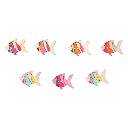 AUNMAS 50 Stück Fisch Holzknöpfe, Cartoon Niedlicher Fisch-Muster Dekorativer Knopf für Kinder Kinder, Handgemachte Näh- und Bastelknöpfe (mehrfarbiger Fisch) von AUNMAS