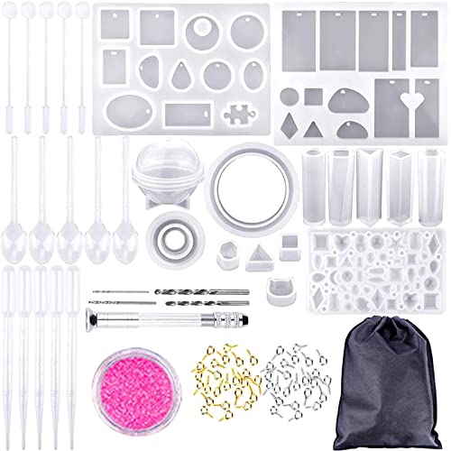DIY -Harzguss -Formen -Kit, 83 Stcs Silikonschmuck, die Formen mit Tropfen, Tir -Stöcken, Löffel, Schraubenstifte, Handbohrer, Pailletten, Aufbewahrungsbeutel, Wiederverwendbares DIY -Harzguss -Formen -Kit, 83 Stcs Silikonschmuck, die Formen mit Tropfen, Tir -Stöcken, Löffel, Schraubenstifte, Handbohrer, Pailletten, Aufbewahrungsbeutel, Wiederverwendbares von AUNMAS