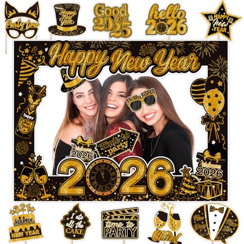 31 Stück Silvester-Fotoautomaten-Requisiten mit Rahmen 2026, Happy New Years Selfie-Requisiten, Dekorationen, Fotografie-Zubehör für Happy New Year Party Favors 31 Stück Silvester-Fotoautomaten-Requisiten mit Rahmen 2026, Happy New Years Selfie-Requisiten, Dekorationen, Fotografie-Zubehör für Happy New Year Party Favors von AUOCATTAIL