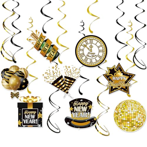 Happy New Year Hängende Wirbel 2026 Silvester Party Schwarz Gold Hängende Dekorationen Neujahr Countdown Wirbel Luftschlangen Hängende Dekor Happy New Year Hängende Wirbel 2026 Silvester Party Schwarz Gold Hängende Dekorationen Neujahr Countdown Wirbel Luftschlangen Hängende Dekor von AUOCATTAIL