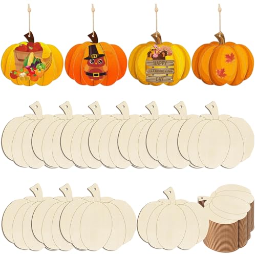 Kürbis-Ornamente aus Holz, unlackiert, für Halloween, Thanksgiving, zum Basteln, blanko, Kürbis-Holzscheiben, Ornament für Herbsternte, hängende Herbstdekorationen, 20 Stück Kürbis-Ornamente aus Holz, unlackiert, für Halloween, Thanksgiving, zum Basteln, blanko, Kürbis-Holzscheiben, Ornament für Herbsternte, hängende Herbstdekorationen, 20 Stück von AUOCATTAIL