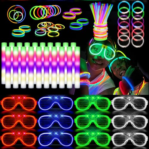 AUOHTOWRT 248-teiliges Leuchtstäbe-Set, 200 Leuchtstäbe, 24 Schaumstoff-Leuchtstäbe, 12 LED-Armbänder und 12 LED-Brillen, Neon-Leuchtmittel für Partys, Hochzeiten, Konzerte, Neujahr, Geburtstage AUOHTOWRT 248-teiliges Leuchtstäbe-Set, 200 Leuchtstäbe, 24 Schaumstoff-Leuchtstäbe, 12 LED-Armbänder und 12 LED-Brillen, Neon-Leuchtmittel für Partys, Hochzeiten, Konzerte, Neujahr, Geburtstage von AUOHTOWRT