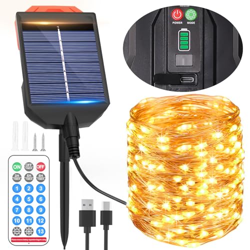 AUOPLUS LED-Solar-Lichterkette für den Außenbereich, wasserdicht, Fernbedienung, solarbetriebene Lichterkette mit 13 Modi und Typ-C-Aufladung, Warmweiß/Farbwechsel, Garten für Terrasse, Hof, Hochzeit AUOPLUS LED-Solar-Lichterkette für den Außenbereich, wasserdicht, Fernbedienung, solarbetriebene Lichterkette mit 13 Modi und Typ-C-Aufladung, Warmweiß/Farbwechsel, Garten für Terrasse, Hof, Hochzeit von AUOPLUS