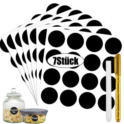 112 Stück Etiketten Selbstklebend, Runde Etiketten Schwarz Runde Tafel Aufkleber, Wasserdichtes Vinylmaterial, Sticker zum Beschriften mit 2 Stiften, 4cm Löschbar Vorratsetiketten, Wasserfest Küchenet von AUPERTO