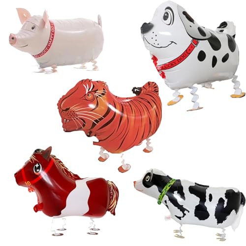5 Stück Tier-Luftballons mit Bändern, Tiermotiv, Aluminiumfolien-Ballons für Kindergeburtstage, Partys und Bauernhof-Party-Dekorationen 5 Stück Tier-Luftballons mit Bändern, Tiermotiv, Aluminiumfolien-Ballons für Kindergeburtstage, Partys und Bauernhof-Party-Dekorationen von AUPERTO