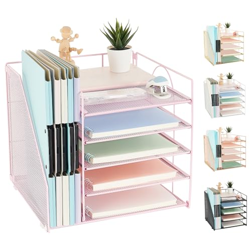 AUPSEN Schreibtisch-Organizer, 5-stöckige Papier-Briefablage mit Aktenhalter, multifunktionaler Bürobedarf und Zubehör für Büro, Schule, Zuhause (Rosa) von AUPSEN