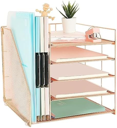 AUPSEN Schreibtisch-Organizer mit Aktenhalter, 5 Ablagen, Papier-Briefablage, Netz-Schreibtisch-Organizer und Zubehör für Home Office (Roségold) von AUPSEN