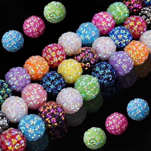 30 Stück 20 mm grobe Harz-Strassperlen, runde Discokugelperlen, Kaugummi-Perlen für Damen, Halskette, Armband, Schmuckherstellung, Handy, Schlüsselband, Haar-Accessoires, DIY Handwerk (funkelnder 30 Stück 20 mm grobe Harz-Strassperlen, runde Discokugelperlen, Kaugummi-Perlen für Damen, Halskette, Armband, Schmuckherstellung, Handy, Schlüsselband, Haar-Accessoires, DIY Handwerk (funkelnder von AUREHEN