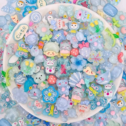 AUREHEN 100 Stück Kawaii-Harz-Anhänger, Großpackung sortiert – niedliche Schleim-Charms mit flacher Rückseite, Dekoration für Bastelarbeiten, Scrapbooking, Nagelkunst, Handyhüllen und Haar-Accessoires von AUREHEN