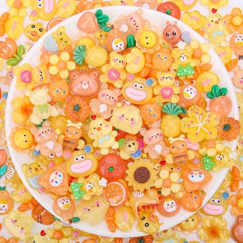 AUREHEN 100 Stück Kawaii-Harz-Anhänger, Großpackung sortiert – niedliche Schleim-Charms mit flacher Rückseite, Dekoration für Bastelarbeiten, Scrapbooking, Nagelkunst, Handyhüllen und Haar-Accessoires von AUREHEN