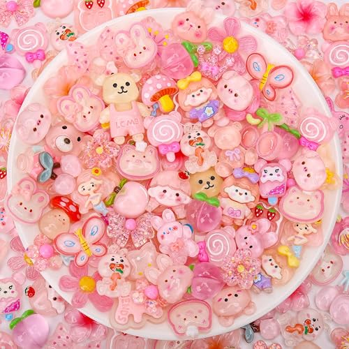 AUREHEN 100 Stück Kawaii-Harz-Anhänger, Großpackung sortiert – niedliche Schleim-Charms mit flacher Rückseite, Dekoration für Bastelarbeiten, Scrapbooking, Nagelkunst, Handyhüllen und Haar-Accessoires von AUREHEN