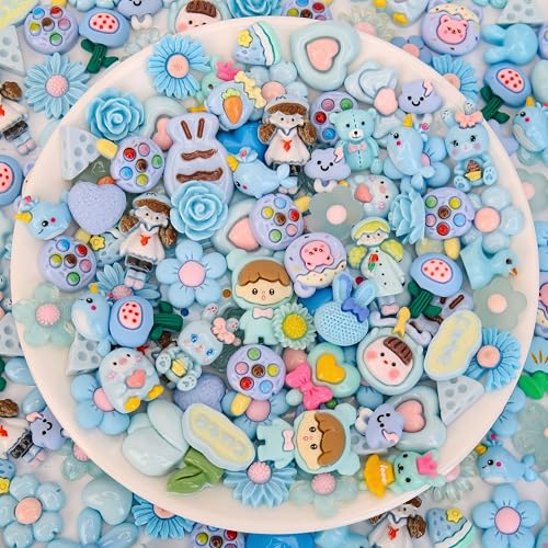 AUREHEN 100 Stück Schleim-Charms, gemischte süße Harz-Charm-Set für Scrapbooking, Handyhüllen, Haar-Accessoires, künstliche Süßigkeiten-Dekoration, Bastelverzierungen und DIY-Schlüsselanhänger (blaues von AUREHEN