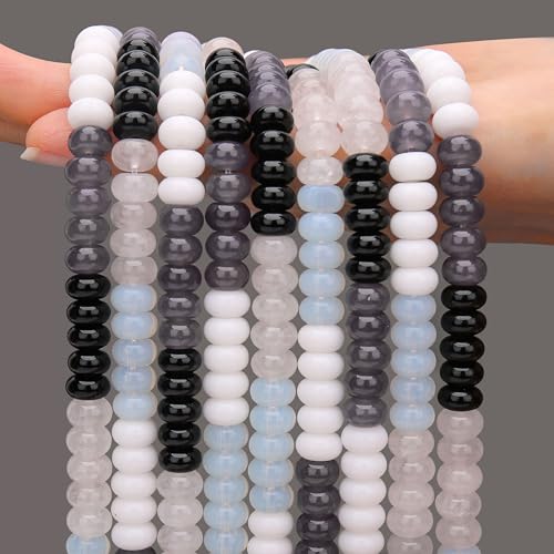 AUREHEN 2 Stränge (150 Stück), Schwarz / Weiß, Jade-Rondelle-Perlen, 5 x 8 mm, lose Abstandshalter, Abakus-Scheibenperlen für DIY-Armbänder, Halsketten, Ohrringe, Schmuckherstellung, Bastelbedarf von AUREHEN
